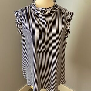 LOFT XL ruffle sleeve navy striped blouse